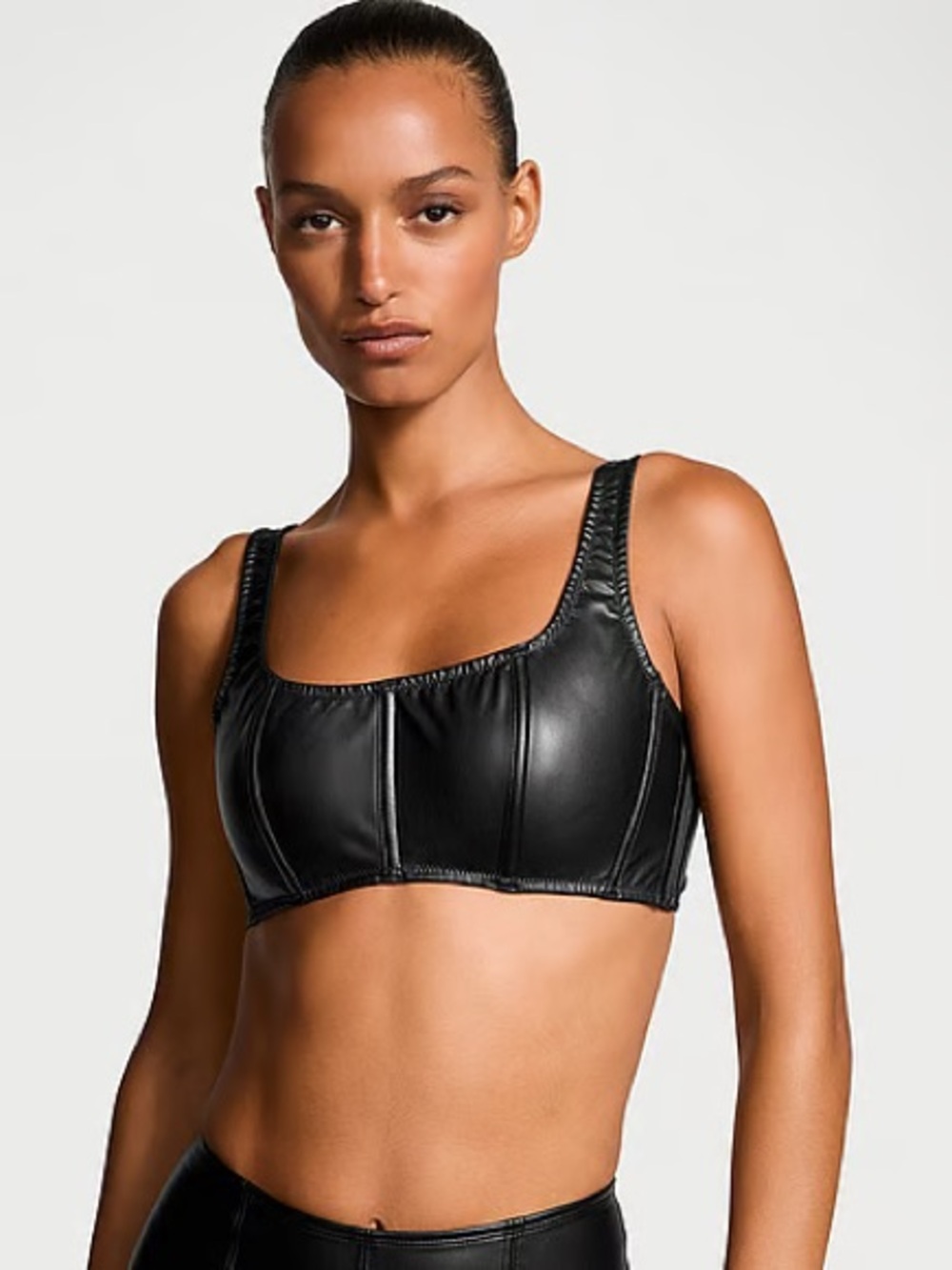 Victoria's Secret | Women's Faux Leather Mini Corset Top Size Small-DD Black NWT